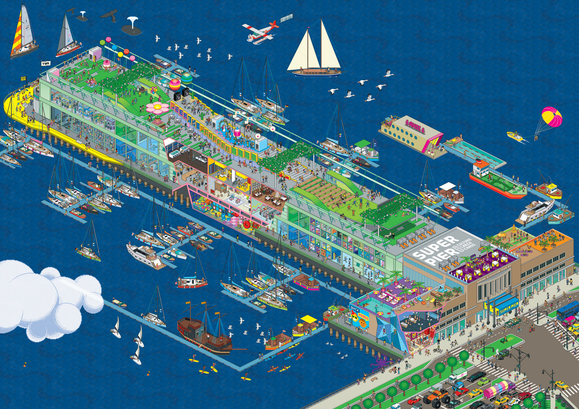 Super Pier NYC – Culture Cargo Chaos – Illustration with Pandiscio for Young Woo Client: Pandiscio Co. Young Woo, USA